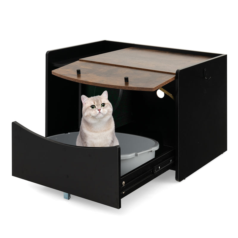 Cat Litter Box Enclosure with Pull-out Drawer-Black