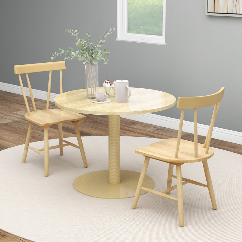 Windsor Style Armless Chairs with Solid Rubber Wood Frame-Natural