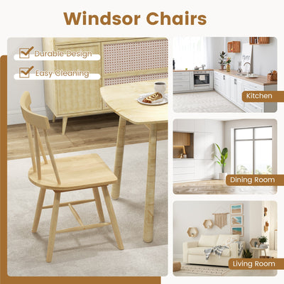 Windsor Style Armless Chairs with Solid Rubber Wood Frame-Natural