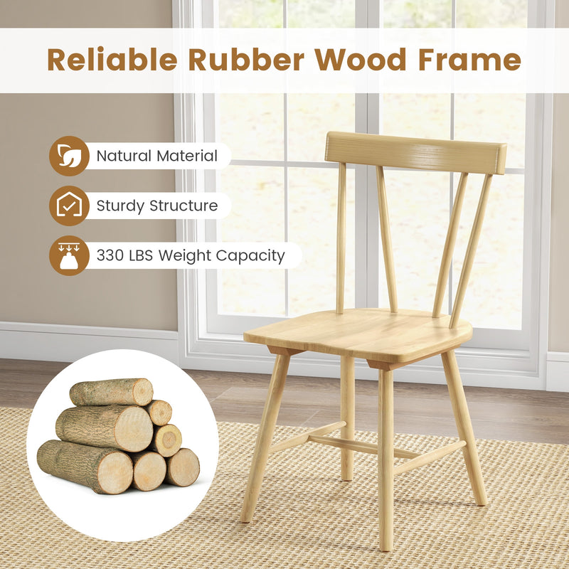 Windsor Style Armless Chairs with Solid Rubber Wood Frame-Natural