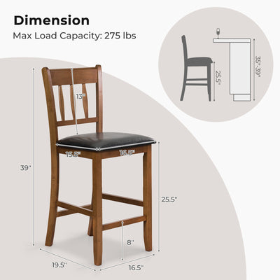 25.5 Inch Counter Height Bar Chair Set of 2 with Backrest Padded Seat-Walnut