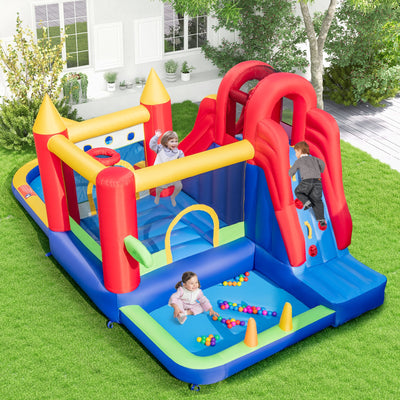 9-in-1 Inflatable Bounce Castle with Water Slide and Splash Pool without Blower