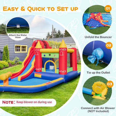 9-in-1 Inflatable Bounce Castle with Water Slide and Splash Pool without Blower