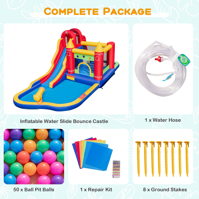 9-in-1 Inflatable Bounce Castle with Water Slide and Splash Pool without Blower