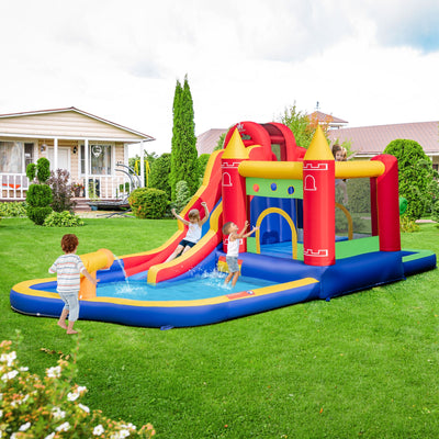 9-in-1 Inflatable Bounce Castle with Water Slide and Splash Pool with 735W Blower