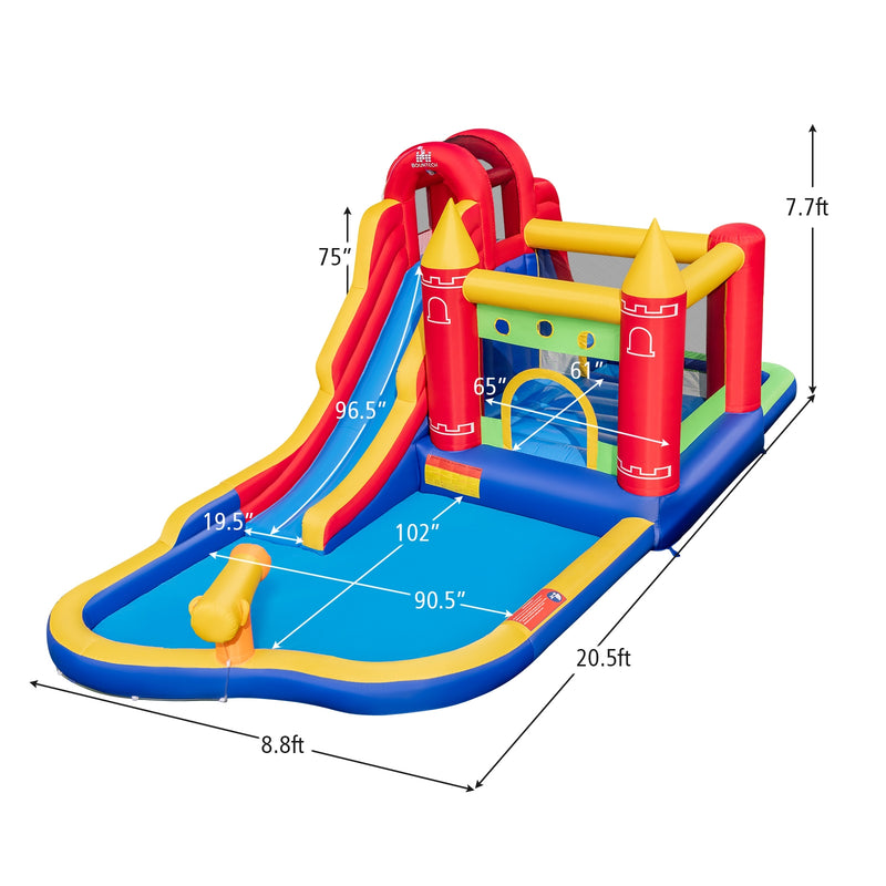 9-in-1 Inflatable Bounce Castle with Water Slide and Splash Pool with 735W Blower