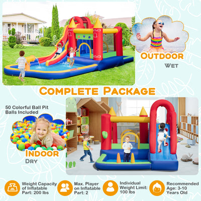 9-in-1 Inflatable Bounce Castle with Water Slide and Splash Pool with 735W Blower