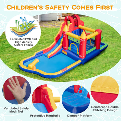 9-in-1 Inflatable Bounce Castle with Water Slide and Splash Pool with 735W Blower