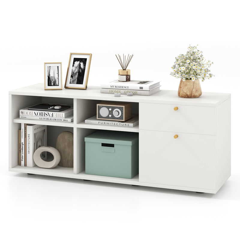 Storage Cabinet TV Console Cabinet with 2 Drawers and 4 Cubes for Entryway-White