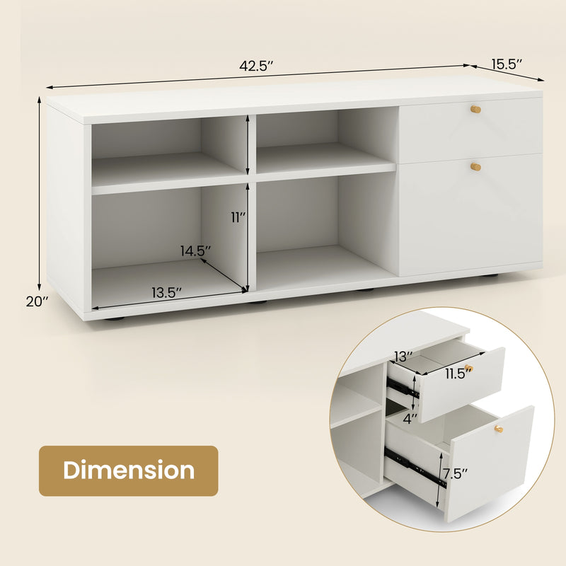 Storage Cabinet TV Console Cabinet with 2 Drawers and 4 Cubes for Entryway-White