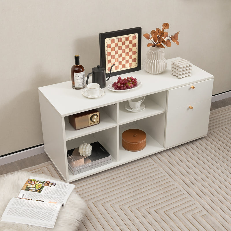 Storage Cabinet TV Console Cabinet with 2 Drawers and 4 Cubes for Entryway-White