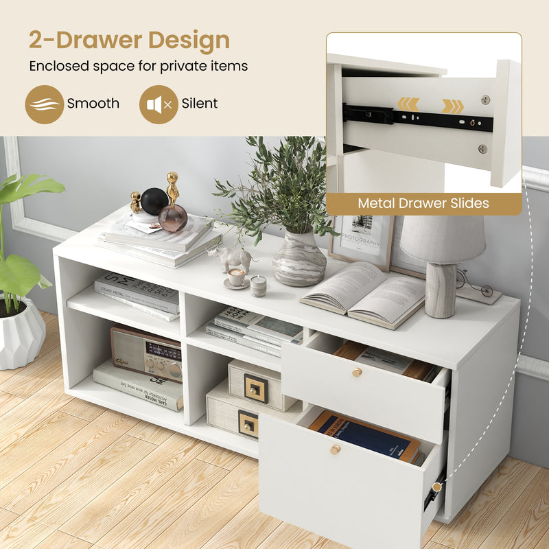 Storage Cabinet TV Console Cabinet with 2 Drawers and 4 Cubes for Entryway-White