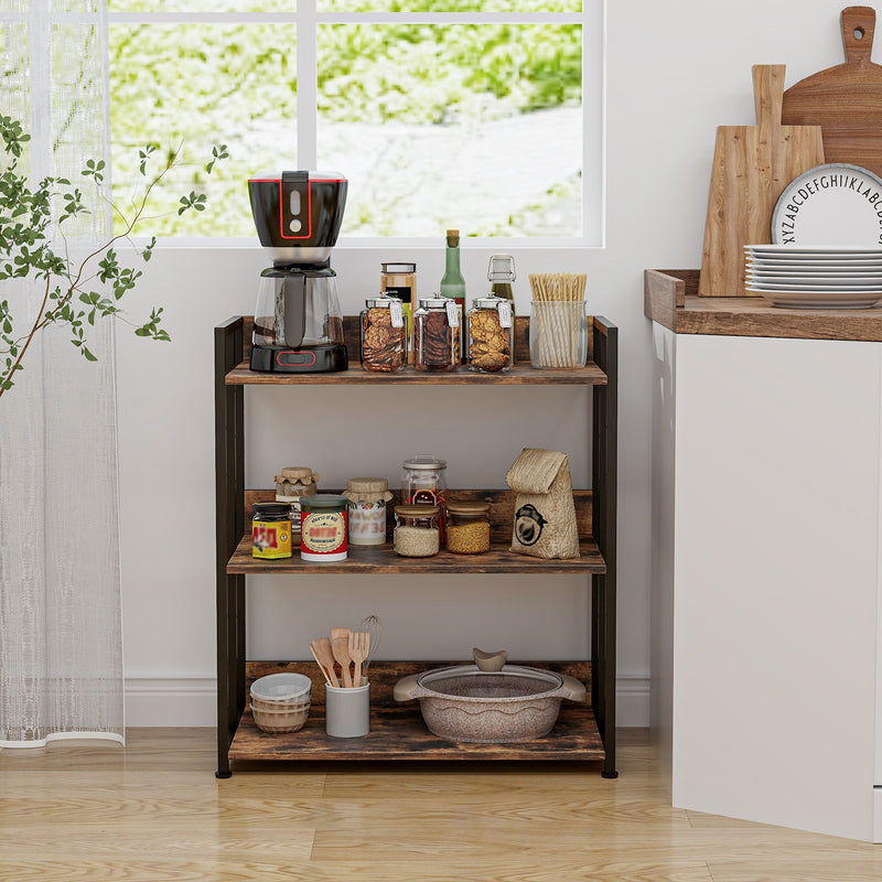 3-Tier Corner Bookcase with Adjustable Shelves and Metal Frame-Rustic Brown