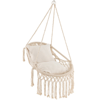 Hanging Hammock Chair with Soft Seat Cushions and Rope Chain-Beige