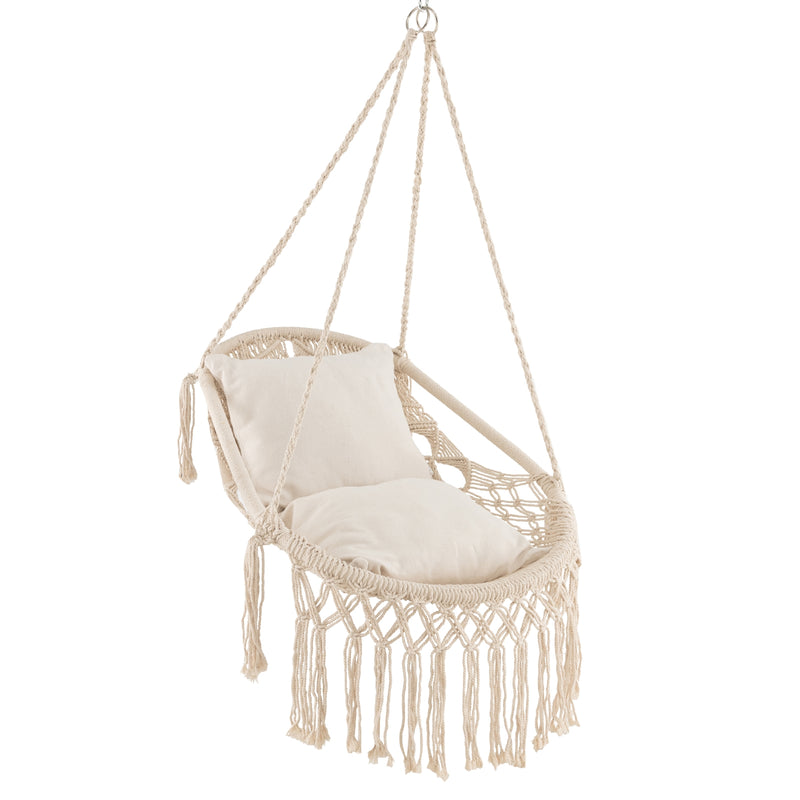 Hanging Hammock Chair with Soft Seat Cushions and Rope Chain-Beige