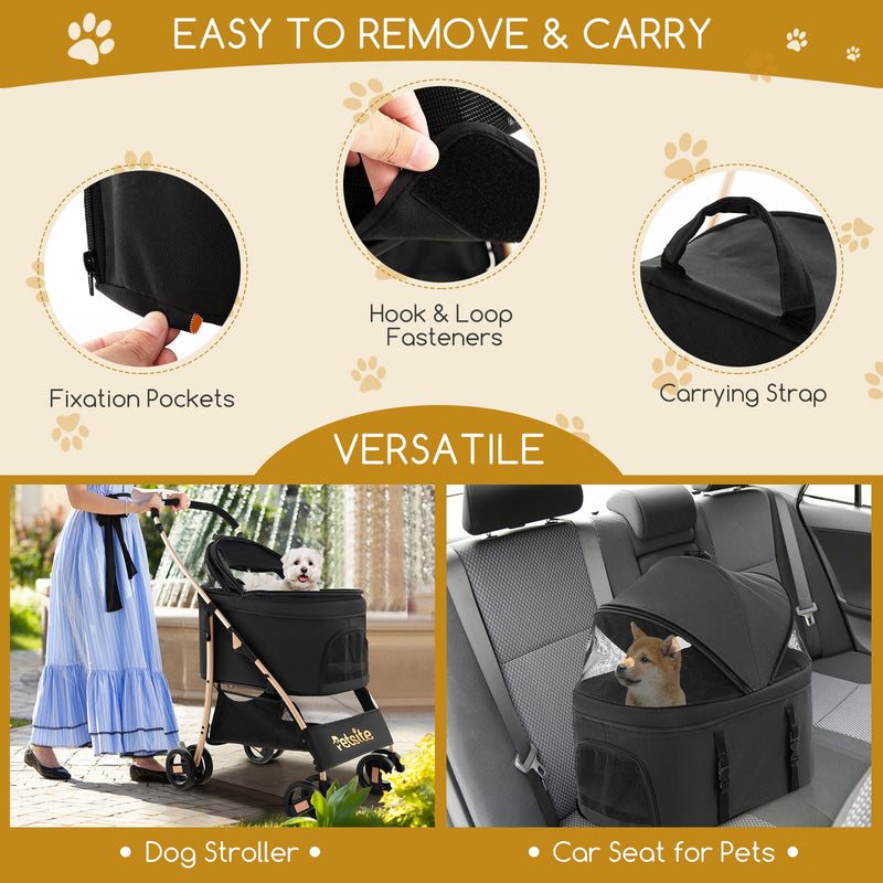 3-In-1 Pet Stroller with Removable Car Seat Carrier-Black