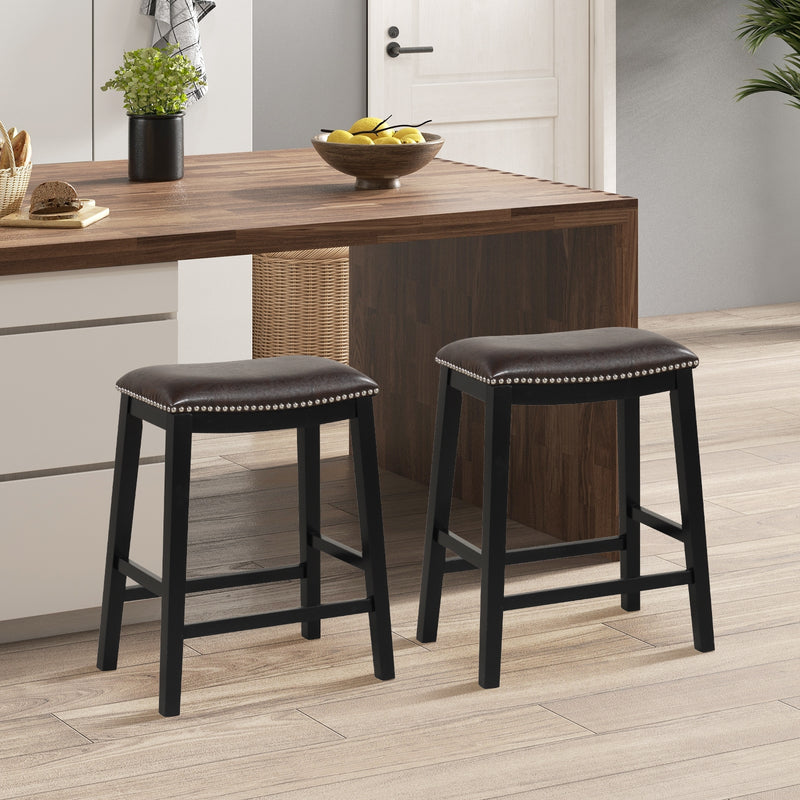 26 Inch Counter Height Bar Stool Set of 2 with Upholstered Seat-Brown