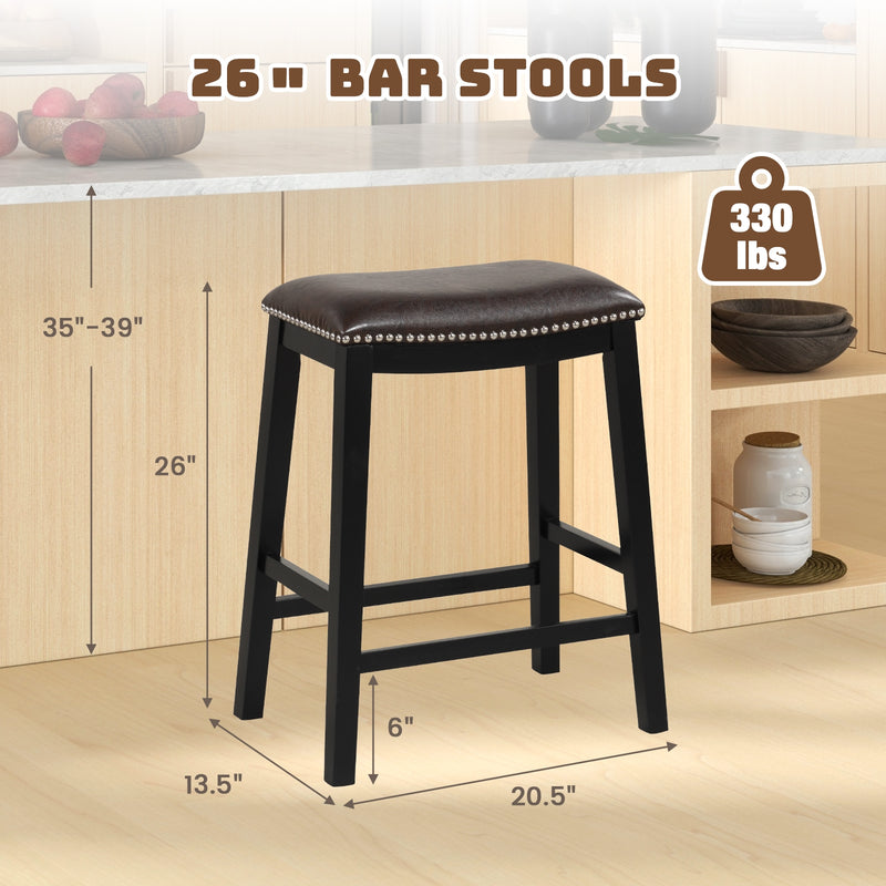 26 Inch Counter Height Bar Stool Set of 2 with Upholstered Seat-Brown