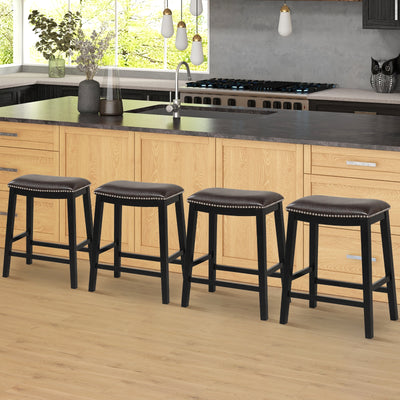 26 Inch Counter Height Bar Stool Set of 2 with Upholstered Seat-Brown