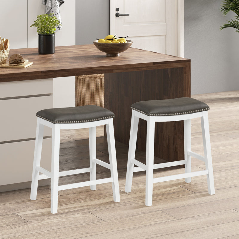 26 Inch Counter Height Bar Stool Set of 2 with Upholstered Seat-Gray