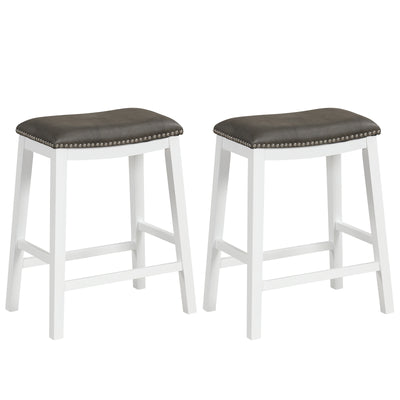 26 Inch Counter Height Bar Stool Set of 2 with Upholstered Seat-Gray