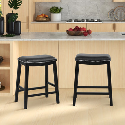 26 Inch Counter Height Bar Stool Set of 2 with Upholstered Seat-Black