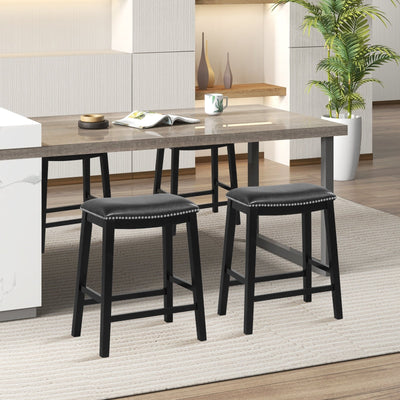 26 Inch Counter Height Bar Stool Set of 2 with Upholstered Seat-Black