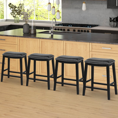 26 Inch Counter Height Bar Stool Set of 2 with Upholstered Seat-Black