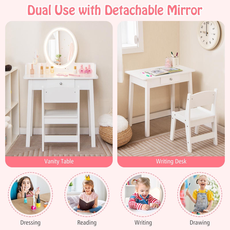 Kids Vanity Set with Lighted Mirror-White