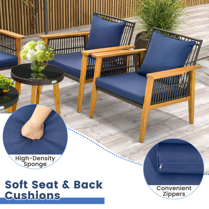 5 Piece Outdoor Conversation Set with 2 Coffee Tables for Backyard Poolside-Navy