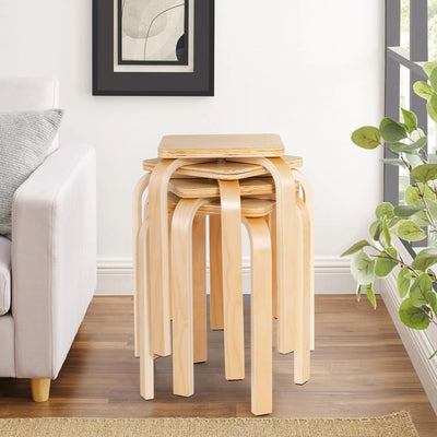 Stackable Stools Set of 4 with Square Top and Rounded Corners-Natural