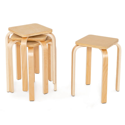 Stackable Stools Set of 4 with Square Top and Rounded Corners-Natural