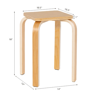 Stackable Stools Set of 4 with Square Top and Rounded Corners-Natural