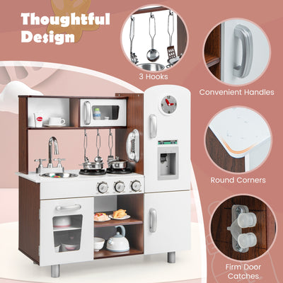 Kids Kitchen Playset with Realistic Sounds and Lights-Brown & White