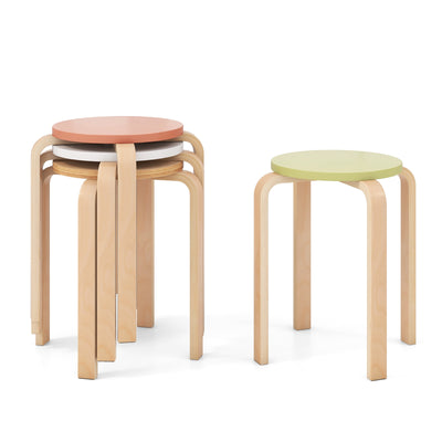 Set of 4 Bentwood Stackable Stools Dining Stools with Round Tops-Multicolor