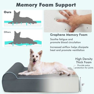 Orthopedic Dog Bed with Headrest and Removable Washable Cover-Grey