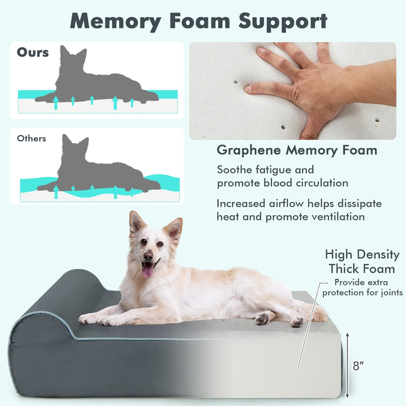 Orthopedic Dog Bed with Headrest and Removable Washable Cover-Grey