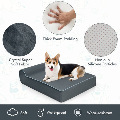 Orthopedic Dog Bed with Headrest and Removable Washable Cover-Grey