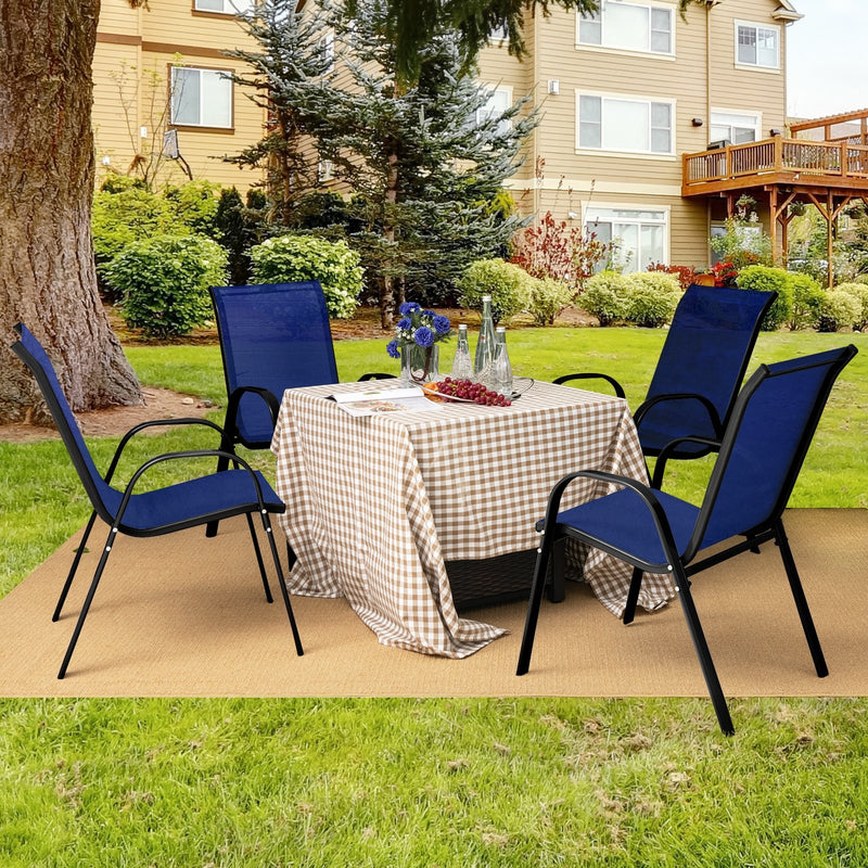 4 Pieces Stackable Patio Dining Chairs Set with Armrest-Navy