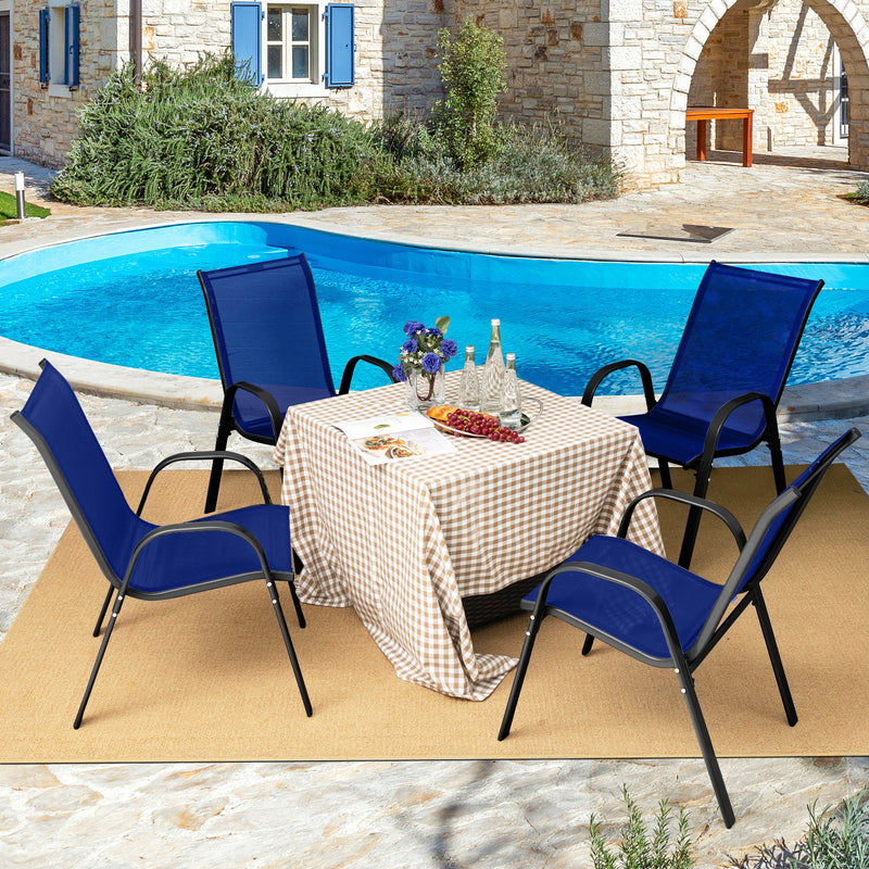 4 Pieces Stackable Patio Dining Chairs Set with Armrest-Navy