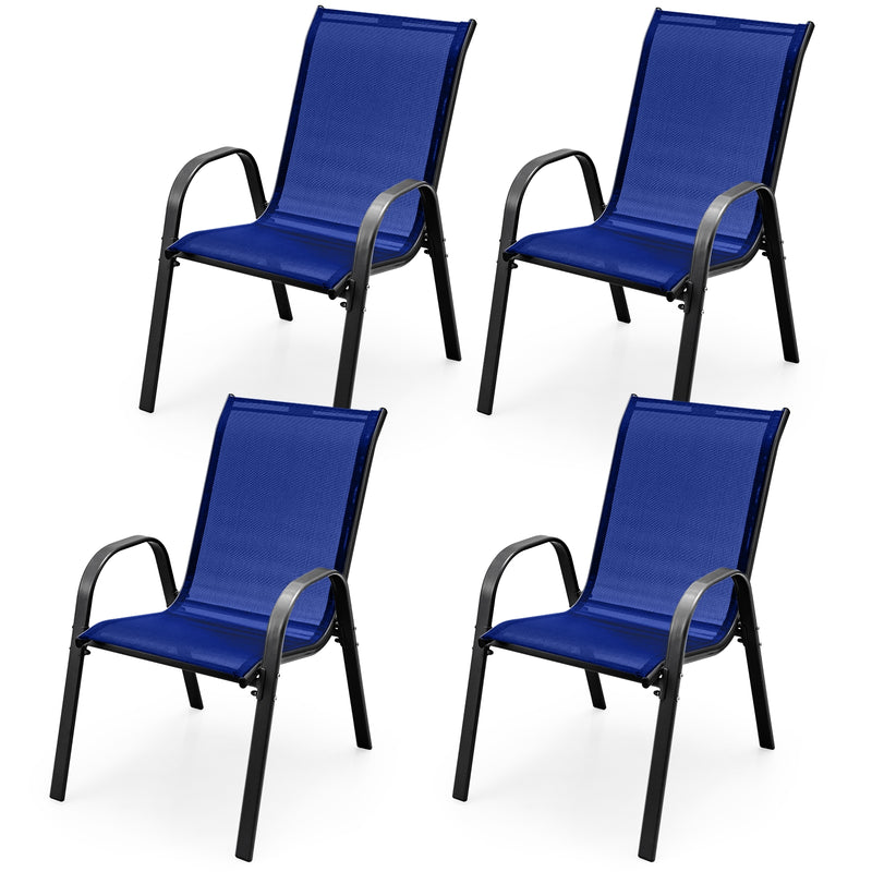 4 Pieces Stackable Patio Dining Chairs Set with Armrest-Navy