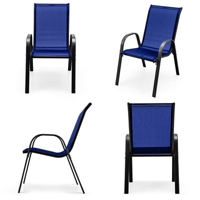 4 Pieces Stackable Patio Dining Chairs Set with Armrest-Navy