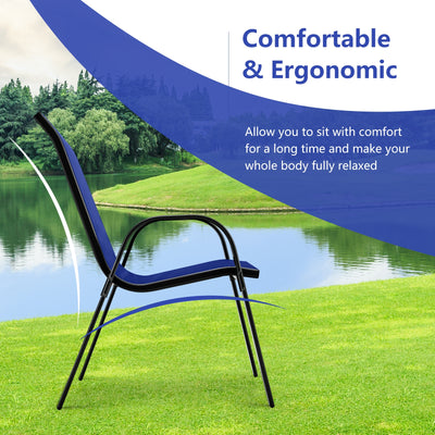 4 Pieces Stackable Patio Dining Chairs Set with Armrest-Navy