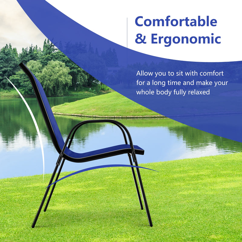 4 Pieces Stackable Patio Dining Chairs Set with Armrest-Navy