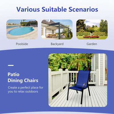 4 Pieces Stackable Patio Dining Chairs Set with Armrest-Navy