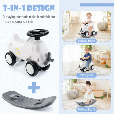 3-in-1 Rocking Horse and Sliding Car with Detachable Balance Board