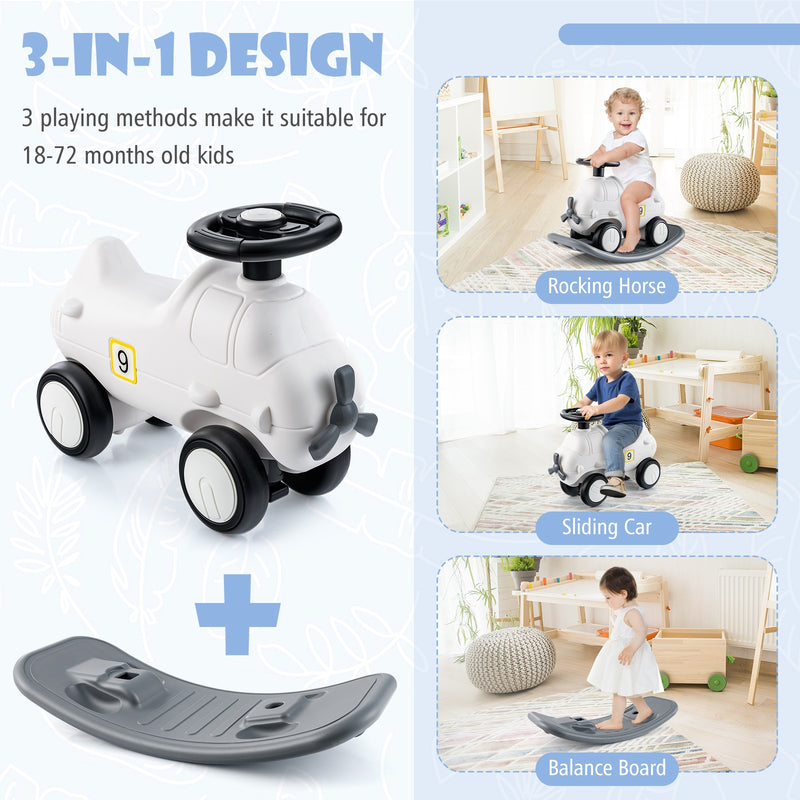 3-in-1 Rocking Horse and Sliding Car with Detachable Balance Board