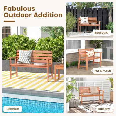 Patio Solid Wood Bench Wood 2-Seat Chair with Breathable Slatted Seat & Inclined Backrest