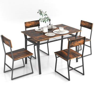 5 Piece Dining Table Set with Storage Rack and Metal Frame-Coffee