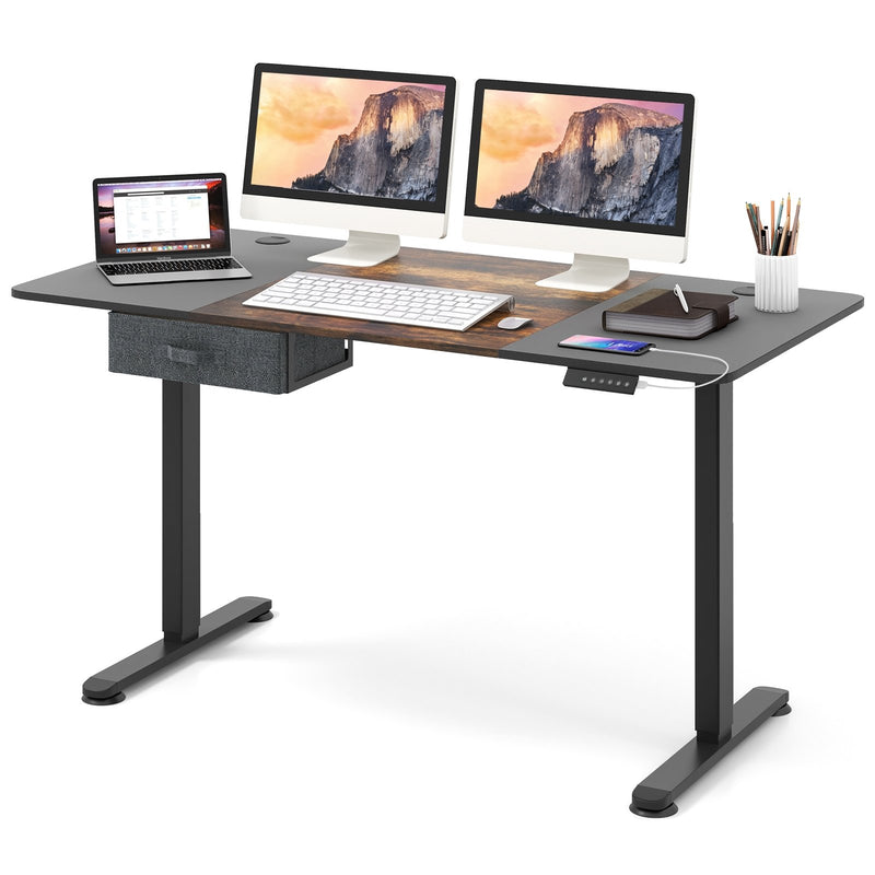 Height Adjustable Electric Standing Desk with USB Charging Port-Rustic Brown